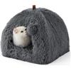 Bedsure Cuccia per gatti grande - 40x40x40 cm Casetta per gatti in peluche per interni con cuscino rimovibile e giocattolo appeso, lettino per gatti lavabile, grigio scuro