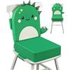 wooshwa Rialzo Sedia per Bambini 2 Pezzi, 10cm PU Portatile Alzasedia Da Tavolo, Cuscino Sedia, con Cinghie Regolabili per Seggioloni Alza Sedia - Dinosauro Verde