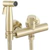 Ownace Set miscelatore per bidet da parete in oro spazzolato con miscelatore spray per WC, rubinetto per bidet caldo e freddo musulmano, con kit spruzzatore Shattaf