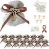 Doni Bomboniere Set Battesimo 12 Sacchettini Panna e Beige con Ciondolo Tao in Legno Bustine Confetti Bigliettini Personalizzabili Confettata Comunione Bimbo Bimba Cresima Fai da Te