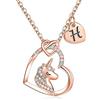 TINGN Collana Unicorno con Iniziali Placcate Oro Rosa 14K, Ciondolo a Cuore CZ con Lettere per Ragazze, Bambini - Regali Anniversario per Donne e Gioielli