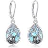 EUDORA Harmony Ball Orecchini Pendenti in Argento Sterling 925 con Albero Della Vita e Pietra di Luna per Donna, Orecchini a Cerchio con Chiusura a Leva a Forma di Gatto Farfalla e Albero