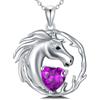 LONAGO Collana di Cavalli 925 Sterline Argento Cavallo con Pietra Portafortuna Pendente Collana per Donna (Febbraio)