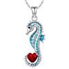 LONAGO Collana con Cavalluccio Marino per Donna 925 Sterline Argento Cavalluccio Marino Blu Che Tiene A Forma Di Cuore Pietra Portafortuna Pendente Collana (Gennaio)