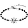 Breil, Collezione Black Onyx, Bracciale Uomo di Ispirazione da Marinaio, Sfere in Onice Nero e Acciaio Specchiato, Pratica Chiusura a Moschettone, Dimensioni 17,5-22,5 cm, Nero e Silver
