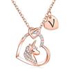 TINGN Ciondolo Unicorno con Iniziali Placcate in Oro Rosa 14K - Collana a Cuore CZ per Ragazze e Bambini - Regali Anniversario per Donne Gioielli