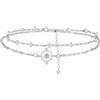 Hifeeled Cavigliera Donna Argento 925 Cavigliera Stella con Doppia Catena Estate Spiaggia Catena Piedi - Anallergica Regolabile |22cm+4|