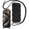 Coalbooliy Cover per iPhone 16 Pro Max 6,9 con Cordino per Cellulare, Custodia con cornice ondulata Sottile Morbida in Silicone Protettiva Case onde Wave Frame Cover con Regolabile Collana, Nero