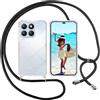ISOI Cover con Cordino per Honor X8b, Custodia Trasparente con Collana Tracolla Laccio Collo Ultra Sottile Morbido TPU Silicone Antiurto AntiGraffio Antiscivolo Case, Nero