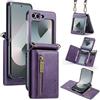 Mxinxiu Custodia a portafoglio per Samsung Galaxy Z Flip 4, custodia in pelle di alta qualità con cerniera e tracolla staccabile design fibbia