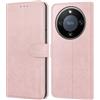 Leacckl Cover per Honor Magic 8 Lite, Custodia a portafoglio in Pelle PU Premium [Magnetica a Scatto] [Funzione Stand], Rosa