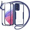 Jrkvniv Cover per Samsung Galaxy A53 5G con Cordino,360 Gradi Trasparente Custodiacon con Protezione Schermo Integrata,Bumper Rugged Custodia con Regolabile Tracolla Corda Collana per 6.5-Blu