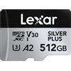 Lexar Silver Plus Micro SD Card 512 GB, velocità di lettura fino a 205 MB/s, velocità di scrittura 150 MB/s, scheda di memoria Micro SD con adattatore SD, UHS-I, A2, U3, V30, classe 10, 4K UHD