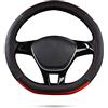 Ergocar Sport D-Shape Coprivolante per Auto Antiscivolo Protezione per Volante Auto in Microfibra PU Cuoio Universale per Diametro 38 Cm (15 ) (D-Nero-Rosso）