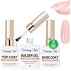 Shining She Base e Top Coat Semipermanente & Builder Gel Unghie, TPO-Free HEMA-Free, Rosa gel Ricostruzione unghie per Nail Extension Rinforzo, Smalti per Unghie in Gel UV LED per Nail Art, 3x15ML