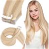 Elailite Extension Adesive Capelli Veri Biadesivo (10 Ciocche 15g + 10 Biadesivi) Tape ins Naturali Remy Umani 40cm #18/#613 Biondo Sabbia mix Biondo