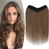 TESS Extension Capelli Veri Clip Castano 40 cm, Modulo U aggiornato Extension Clip Capelli Veri Fascia Unica 5 Clips Extension Capelli Clip 65 g #6 marrone medio per Donna