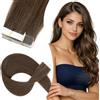 Elailite Extension Adesive Capelli Veri Biadesivo (10 Ciocche 15g + 10 Biadesivi) Tape ins Naturali Remy Umani 30cm #2 Marrone Scuro