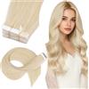 Elailite Extension Adesive Capelli Veri Biadesivo (10 Ciocche 15g + 10 Biadesivi) Tape ins Naturali Remy Umani 30cm #60 Biondo Platino
