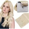 RUNATURE Extension Capelli Veri Clip Biondo Bianca 55cm 120g 7pcs Invisibile Extension Capelli Veri Clip Lunghi #800