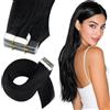 Elailite Extension Adesive Capelli Veri Biadesivo (10 Ciocche 15g + 10 Biadesivi) Tape ins Naturali Remy Umani 35cm #1 Jet Nero