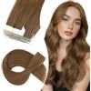 Elailite Extension Adesive Capelli Veri Biadesivo (10 Ciocche 15g + 10 Biadesivi) Tape ins Naturali Remy Umani 30cm #4 Marrone Cioccolato