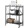 WMLBK Carrello da Portata Pieghevole su Ruote, per Microonde, Cucina e Bagno, con 3 Livelli, per Ufficio, in Metallo (Nero)