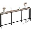 CHOEZON Tavolo Consolle, Consolle Ingresso da 200 cm con 2 Prese e 2 Porte USB, Tavolo da Divano Stretto, Stile Industriale, per Ingresso, Soggiorno, in Grigio e Nero DTXG20CBG