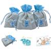 Doni Bomboniere Set Bomboniere Compleanno Battesimo Nascita 12 Sacchetti Misto Juta Cotone Celeste Portaconfetti con Orsetto 12 Bustine Confetti Celeste 12 Bigliettini da Personalizzare Festa Gadget