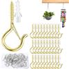 AGOISET 30 Pezzi ganci a vite, ganci a vite per legno con fibbia sicurezza, ganci da soffitto per appendere oggetti, piante, casette uccelli, campanelli eolici e lucine esterno (Oro)