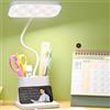 YverLand Lampada da scrivania a LED con portapenne, 3 modalità x 3 intensità, funzionamento USB, multifunzione con supporto per cellulare, bianco