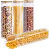 Happy Lemuro Barattoli di alta qualità con coperchio, rettangolari [vetro extra spesso] 4 x 1,4 l, contenitore per cereali, spaghetti, barattoli con coperchio, ermetici, per conservare la pasta