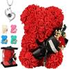 POHOMEGK Orso rosa artificiale, orsetto di peluche a con fiori, ideale come regalo per San Valentino, Festa della Mamma, regalo di compleanno, cerimonie nuziali, con scatola regalo trasparente (rosso)