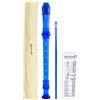 World Rhythm WR-801 Flauto dolce per scuola, flauto soprano in tre pezzi, con scovolino per pulizia, tabella per diteggiatura e custodia - Blu