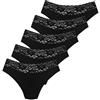 MARILYN Poupée Infinity Slip Brasiliano in Cotone con Cintura in Pizzo Nero - M - Confezione da 5