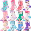 Welwoos Calzini antiscivolo bambino in cotone, calze antiscivolo bambine ragazze da 1-8 Anni, Modello divertente 12 Paia Regalo di Natale (Unicorni rosa e viola, 5-8 anni)