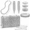 Kucheed 5 Pezzi Argento Borsa Della Frizione Parure di Gioielli da Donna, Pochette da Sera Glitterata Collana Girocollo con Strass Bracciale Orecchini con Frange Pendenti in Cristallo per la Festa