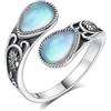 EUDORA Harmony Ball Anelli da Abbraccio in Argento Sterling 925 per Donna Uomo, Anello con Cucchiaio in Pietra di Luna Turchese Anelli con Frangetta Aperta a Forma di Luna Crescente Gioielli Regalo