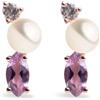 SECRET & YOU Cooper Orecchini Donna Perle Coltivate Acqua Dolce Bottone 4,5-5mm, Topazio Bianco & Ametista Brasiliana | Argento Placcato Oro Rosa