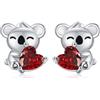 REDSUN Koala - Orecchini a perno in argento sterling 925, con cuore rosso, zirconi, gennaio, con pietra portafortuna, per ragazze, donne, koala, regalo di compleanno, Natale, festa dei bambini