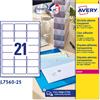 AVERY Poliestere adesivo L7560 trasparente 25fg A4 63,5x38,1mm (21et/fg) laser Avery L7560-25