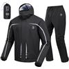 RIDEIRON Tuta antipioggia da moto Completo,Giacca antipioggia moto uomo con cappuccio staccabile Impermeabile Riflettente Leggera Antivento Da esterno per ciclisti,Nero XXL