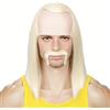 Linfairy Parrucca corta bionda liscia con baffi per costumi cosplay di Halloween da uomo