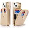 SailorTech Custodia per telefono per iPhone 13 Supporto ad anello con cerniera per carta di credito, iPhone 13 Custodia in pelle Portafoglio con portacarte per donne-Beige