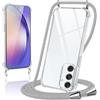 Coiwxmoi Cover per Samsung Galaxy A54 5G con Cordino 6,6,Trasparente Custodia con Laccio Tracolla Corda Catena Cinghia,Ultra Morbido Silicone TPU Antiurto Case per Samsung A54 5G, Grigio Chiaro