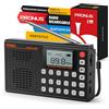 PRUNUS J-168 Mini Radio Portatile FM/AM/SW, Radiolina Portatile Digitale Bluetooth Ricaricabile con Preset, Timer Spegnimento, Jack Cuffie, Supporto USB/AUX/TF Card, Casa e Viaggio.