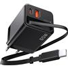 KAIMENGLONG Caricatore GaN USB-C 65 W 3-Port Alimentatore Caricabatterie Rapido con Cavo di Ricarica Estensibile da 65 cm per iPhone 17, 17 Air, 17 Pro Max, 16, 15 Plus, iPad, MacBook, Samsung (Nero)