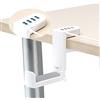 KIWIFOTOS Supporto per cuffie con gancio girevole a 360° + morsetto regolabile a molla, supporto per cuffie da gioco da tavolo, con USB 3.0 x1 + USB 2.0 x3 - bianco