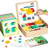 edutree Set di Tangram Magnetici Montessori in Legno con 248 Pezzi, Giochi Educativi STEM per Bambini dai 4 agli 8 Anni, Puzzle Creativi con Carte e Pennarello