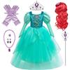 Emin Ragazza Costume da Sirena Principessa Vestito da Principessa Ariel con Accessori Parrucca Costume da Halloween Carnevale Cosplay Compleanno Natale Festa Vestito Fantasia